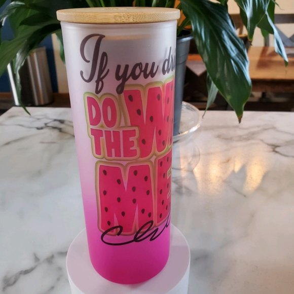 Do The Watermelon Crawl 20oz Gradient Pink Glass Tumbler with duo lids 🎉sale - Picture 1 of 10